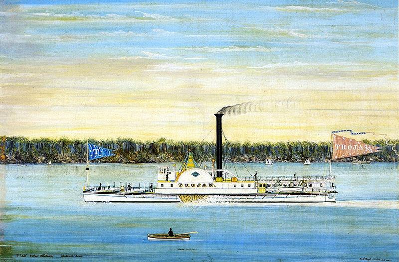 James Bard Trojan, Hudson River steamboat Germany oil painting art